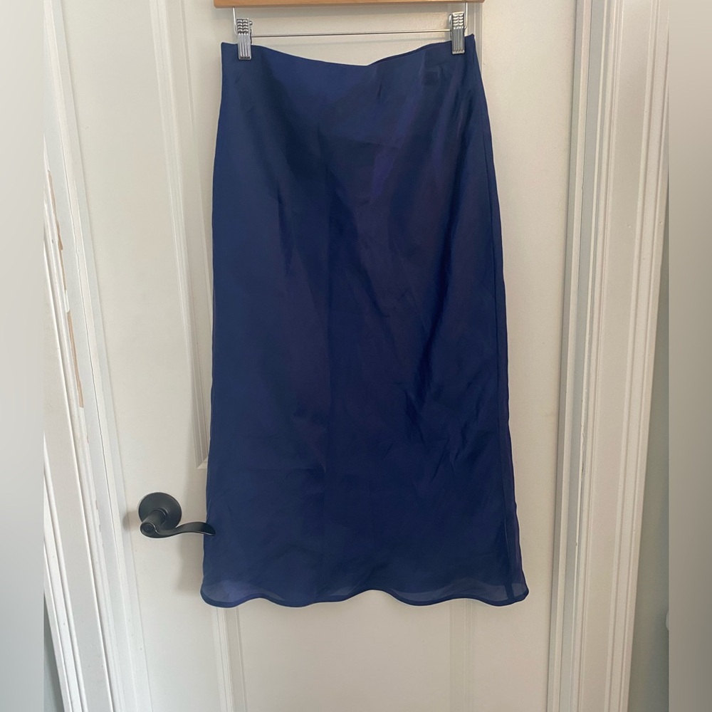 Anthropologie Pull On Navy Satin Slip Skirt